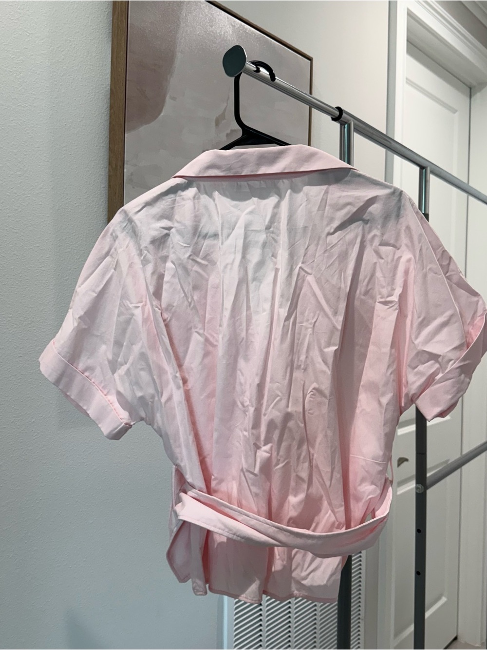 Zara Light Pink Short-Sleeve Wrap Button-Down Shirt - Picture 4 of 4